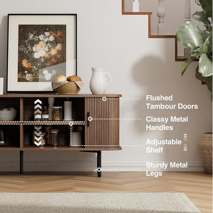 55''W Walnut Cabinet with Storage, Media Console, Tambour TV Stand, Television - Image 7