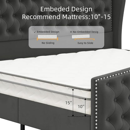 BRELTAM Upholstered Queen Size Bed Frame Velvet Tufted Platform Bed Frame - Image 6