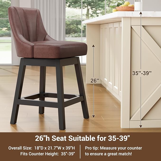 YaFiti Swivel Bar Stools Set of 4, 26 Inch Counter Height Bar Stools - Image 6