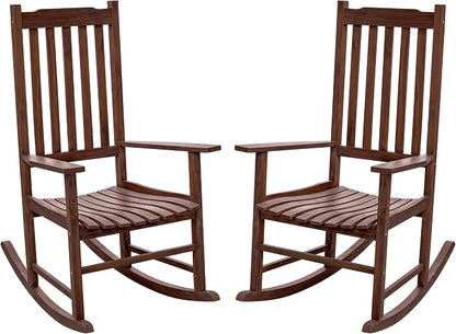 Flamaker Acacia Wood Patio Rocking Chair Set of 2, High Back and Widen Armrest by Flamaker