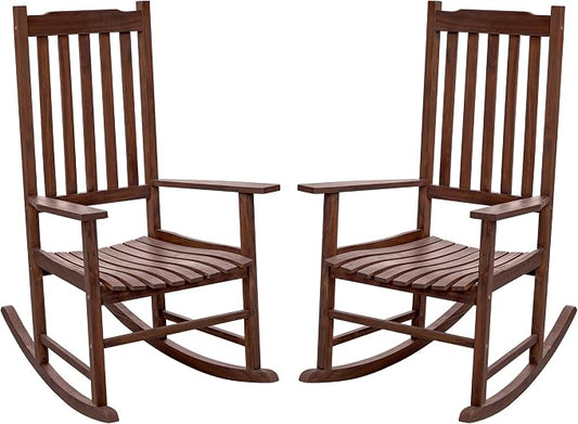 Flamaker Acacia Wood Patio Rocking Chair Set of 2, High Back and Widen Armrest by Flamaker