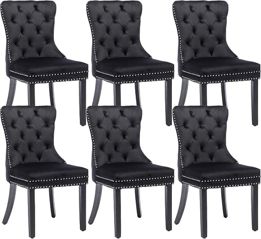 KCC Velvet Dining Chairs Set of 6, Upholstered High-end Tufted Dining Room Chair by KCC