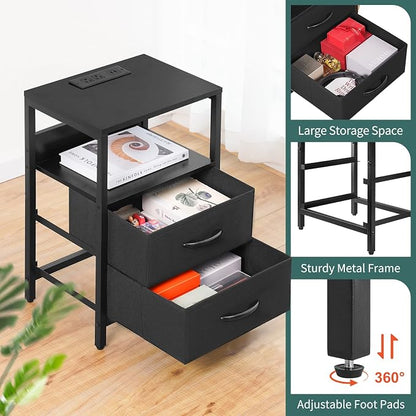 Yoobure Nightstand with Charging Station, Small Night Stand with Fabric Drawers - Image 8