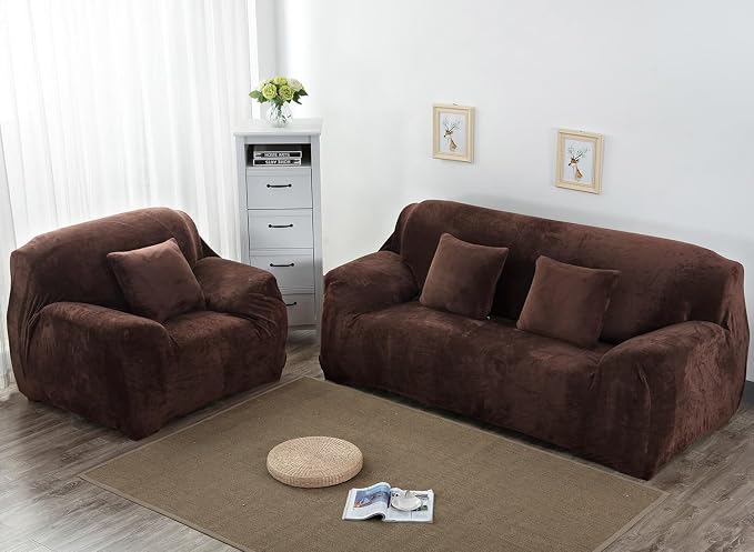 vctops 1-Piece Velvet Plush Stretch Sofa Slipcover - Image 2