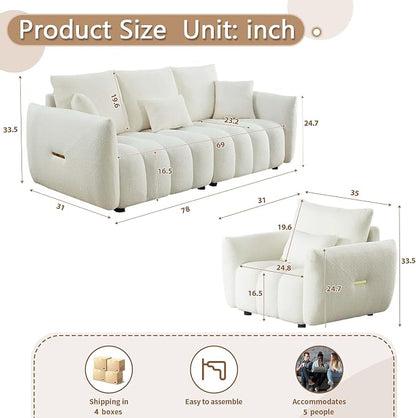 Antetek Set of 3 Teddy Sofa for Living Room, Modern 2 Units Deep Seat Sofa - Image 2