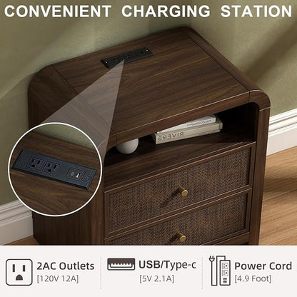 Oak&Sparrow Rattan Nightstand Set of 2, 23.6'' Rattan End Table - Image 4