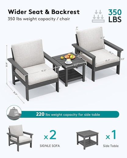 SERWALL HDPE Patio Sofa Set, 3-piece Sectional Outdoor Furniture Set, All - Image 2