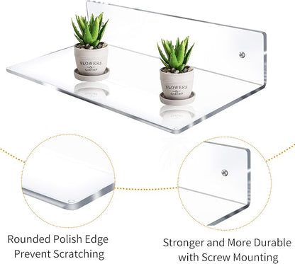 Jansburg 12 Inch L-Shaped Acrylic Floating Shelf Clear Wall Mounted Shelves - Image 4