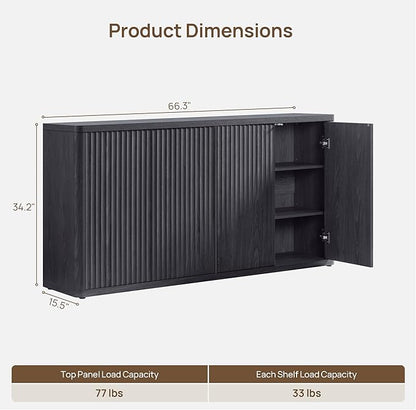 SICOTAS Buffet Cabinet with Storage Accent Sideboard with 8 Doors 132.6" Fluted - Image 3
