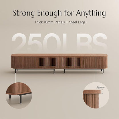 POVISON Fully-Assembled Sliding Tambour Door TV Stand, Mid Century Modern TV - Image 5