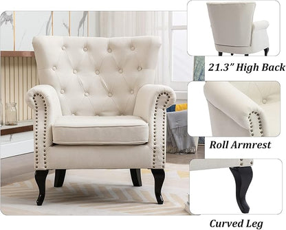 Mid Century Accent Chair for Living Room, Linen Fabric Button Tufted Armchair - Image 4