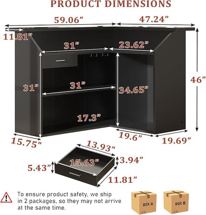 L-Shaped Home Bar Unit with Power Outlet, 4-Tier Corner Liquor Bar Cabinet with - Image 2