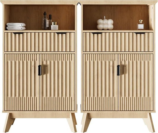 Fatmok Buffet Cabinet with Storage Seto of 2, Wood Buffet Sideboard Console by Fatmok