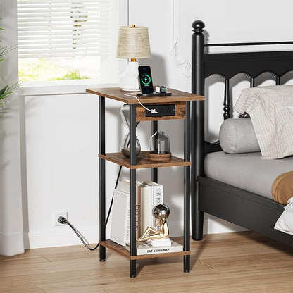 Asgolion Tall End Table with Charging Station, Skinny Nightstand with USB Ports - Image 2