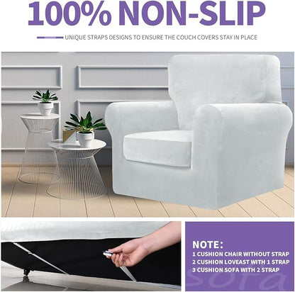 ZNSAYOTX Luxury Velvet Couch Cover 4 Piece Stretch Sofa Covers - Image 5