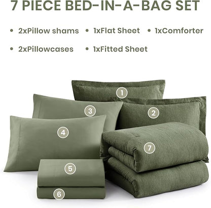 Monbix King Size Comforter Set, Olive Green King Bed Set Reversible, King Size - Image 8