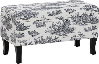 Linon Stephanie Black and White Toile Fully Upholstered Bench by Linon