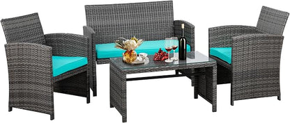 JAMFLY 4 Piece Outdoor Patio Furniture Set, Outdoor Wicker Rattan Chairs by JAMFLY