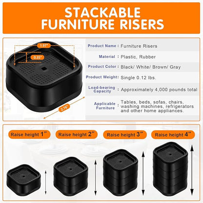shouwuhho 4 Pack Furniture Risers Adjustable Bed Risers Heavy Duty Lifts Height - Image 2