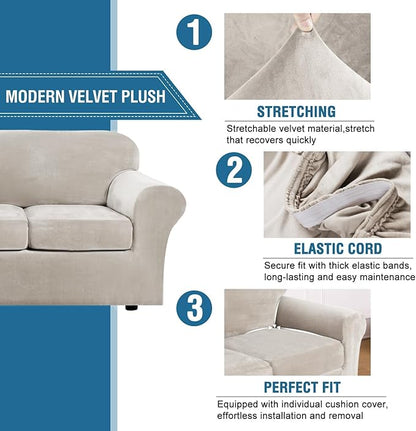 H.VERSAILTEX High Stretch Sofa Slipcover 4 Piece Cover Velvet Furniture - Image 3