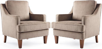 VINGLI Brown Accent Chairs Set of 2, Mid Century Modern Chairs, Upholstered by VINGLI