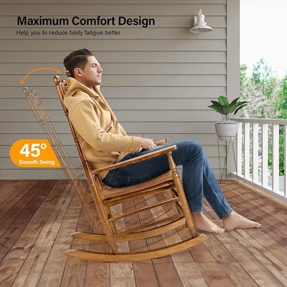 VINGLI Wooden Rocking Chair Outdoor, Patio Rockers - Image 5