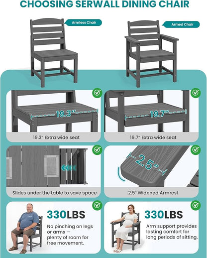 SERWALL Patio Dining Sets for 6 Person, HDPE Dining Set - Image 5