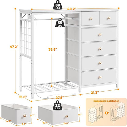 EnHomee 49.2" W Dresser with Hanging Rack & 6 Fabric Drawers - Image 2