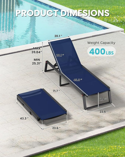 Aluminum Chaise Lounge Chair Outdoor, Foldable& No Assembly Patio Pool Lounge - Image 2