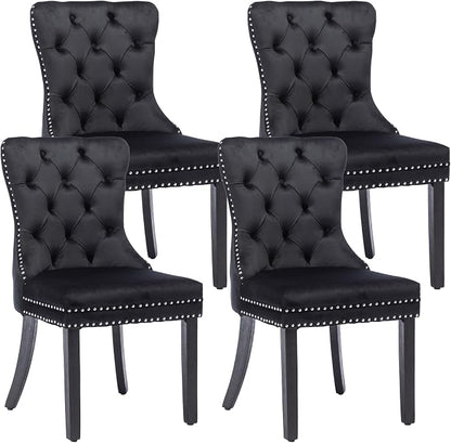 KCC Velvet Dining Chairs Set of 4, Upholstered High-end Tufted Dining Room Chair by KCC