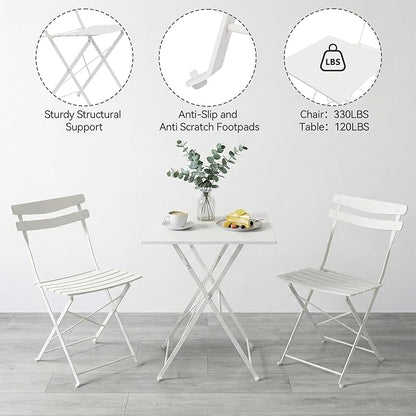 GarveeLife 3 Piece Patio Bistro Set, Folding Patio Bistro Table and Chairs Set - Image 6