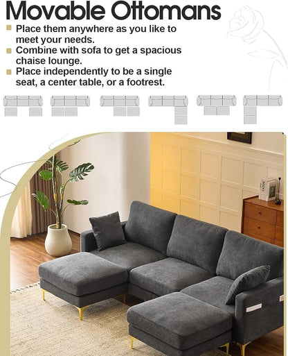 Karl home 99.6" Sectional Sofa, U-Shaped Chenille Upholstered Couch - Image 3