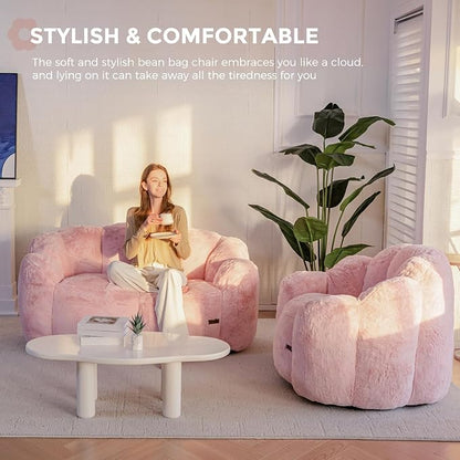 MAXYOYO Bean Bag Chair for Adults, Floral Shaped Bean Bag Sofa, Ultra Soft Faux - Image 5