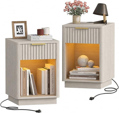 Akxomel Fluted Nightstands Set of 2, Wooden Night Stand by Akxomel