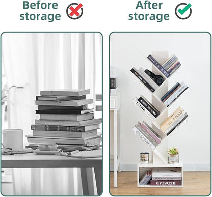 Yoobure Tree Bookshelf, 6 Tier Small Book Shelf Retro Floor Standing Bookcase - Image 6