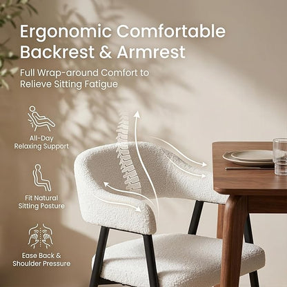 HNY Modern Dining Room Arm Chairs Set of 6, Faux Sherpa Boucle Upholstered - Image 3