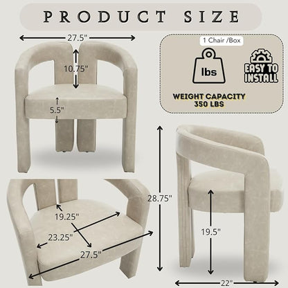 Hyfirm Upholstered Barrel Dining Chair Set of 1, PU Leather Accent Kitchen - Image 2