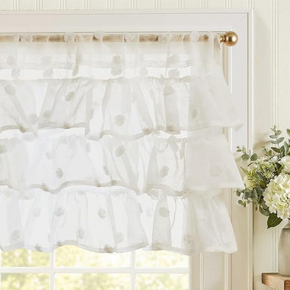 jinchan Ruffled Kitchen Valance Pom-Pom Voile Valance Curtains Sheer Shabby by JINCHAN