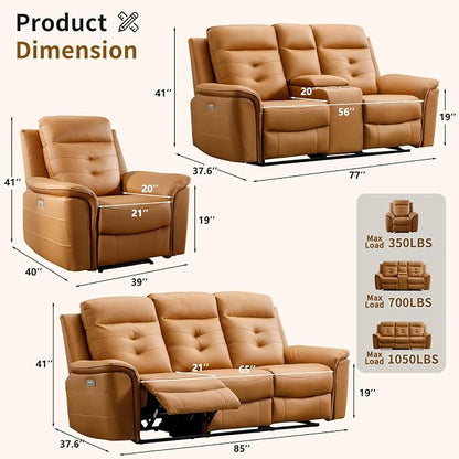 ANJ 3-Piece Faux Leather Power Recliner Sofa Set - Image 2