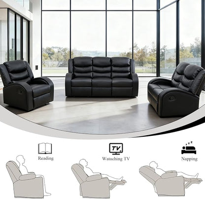 3-Piece Couch Living Room Furniture Sets, Sectional Recliner Sofa Set, Leather - Image 4