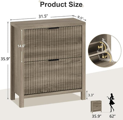 YOMILUVE Shoe Cabinet Storage for Entryway, Fluted Shoe Cabinet - Image 2