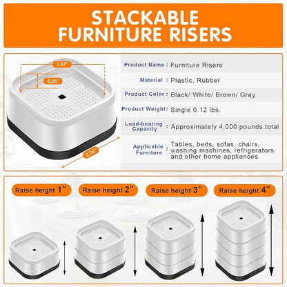 shouwuhho 12 Pack Furniture Risers Adjustable Bed Risers Heavy Duty Lifts - Image 2