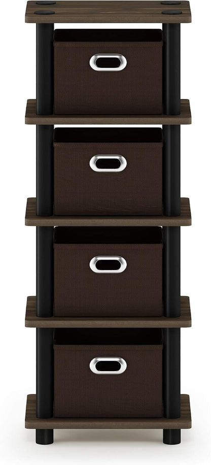 FURINNO Turn-N-Tube 4-Bins System Rack, Columbia Walnut/Black/Dark Brown - Image 4