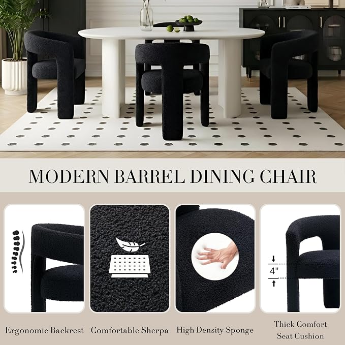 Modern Sherpa Dining Chairs Set of 8, Upholstered Barrel Chairs - Image 4