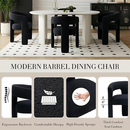 Modern Sherpa Dining Chairs Set of 8, Upholstered Barrel Chairs - Image 4