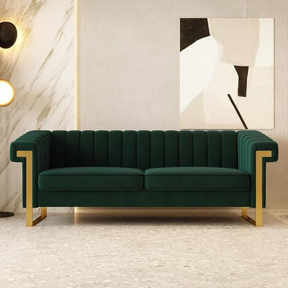 Mid-Century Modern Green Velvet Sofa by yunqishiHOME