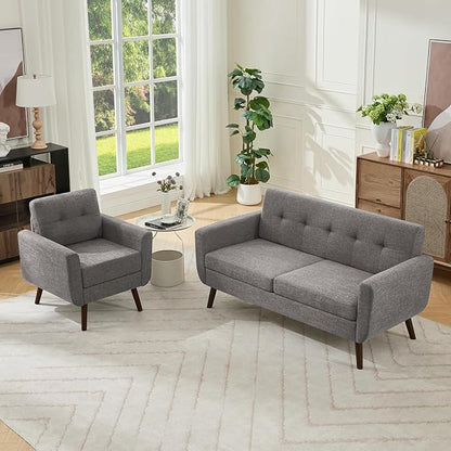 Tbfit Mid Century Modern Sofa Couch, Loveseat & Accent Chair | linen fabric by TBfit
