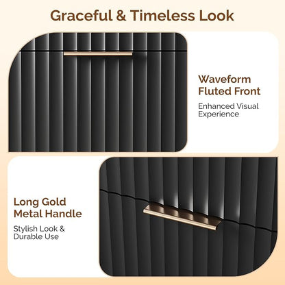 VINGLI Black Fluted 6 Drawer Dresser - Image 4