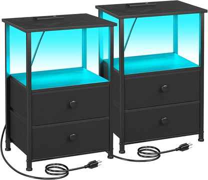 LOAKEKEL Night Stand Set 2, LED Nightstand by LOAKEKEL