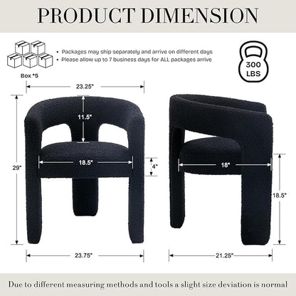 Modern Sherpa Dining Chairs Set of 5, Upholstered Barrel Chairs - Image 2